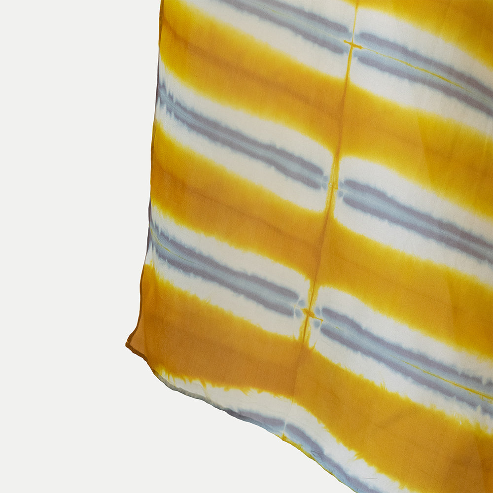 Pañuelo seda shibori lineas amarillo