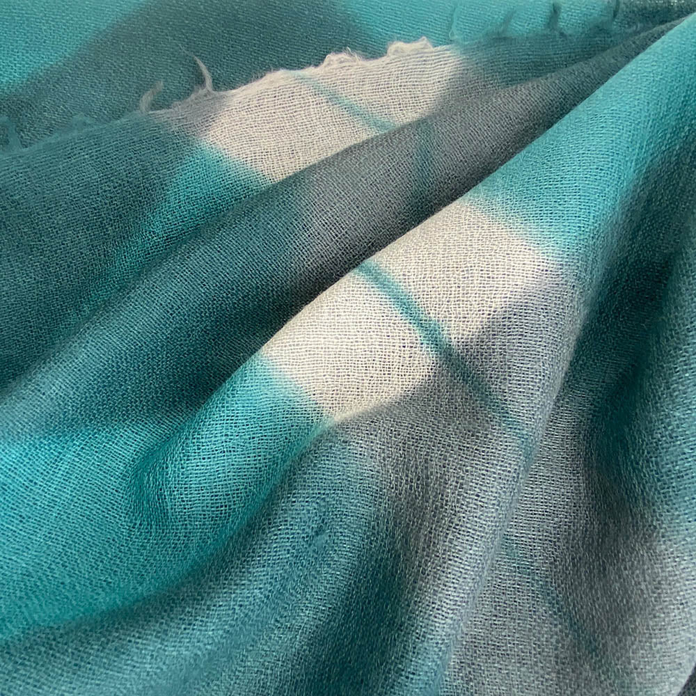 Echarpe lana shibori cudriculado grueso turquesa